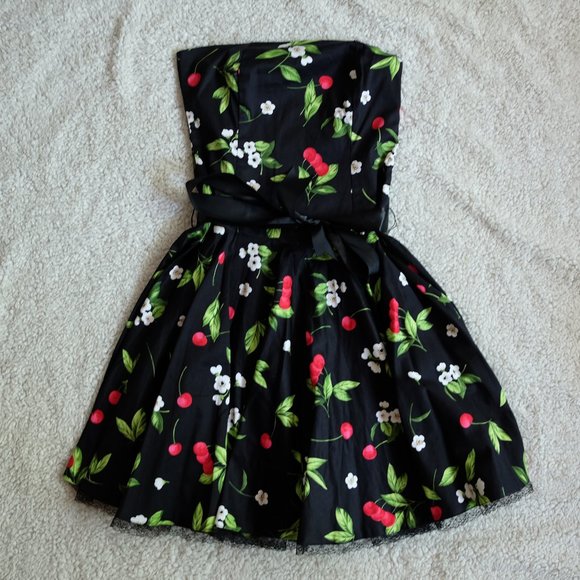 Strapless Cherry Print Dress - Picture 1 of 4